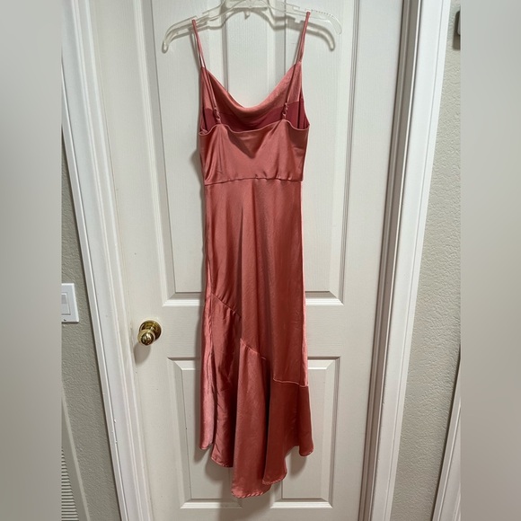 Satin Pink Formal Slip Cowl Neck Midi Dress Sz XS - Picture 4 of 9